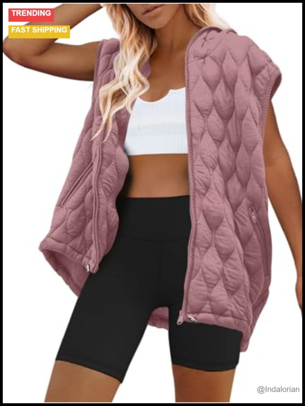 Oversized Sleeveless Puffer Vest Hooded Zip Up Quilted Winter